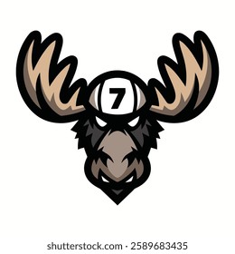 Fierce Moose Mascot Logo  Sports Illustration. A powerful and aggressive moose mascot logo featuring sharp antlers.