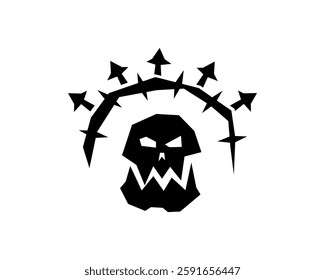 A fierce orc symbol featuring a demonic skull with horns and Gothic shadows, representing barbarian warlords and creature battles in a minimalistic style.