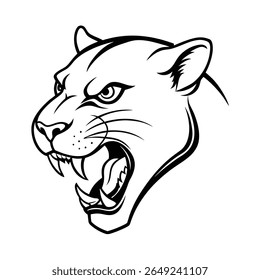 fierce panther head in side angle attack pose sketch version one on white background Vector illustration