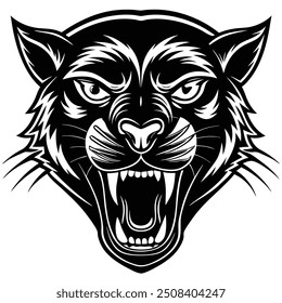 fierce panther head Silhouette illustration white background 