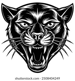 fierce panther head Silhouette illustration white background 