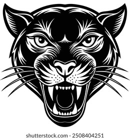 fierce panther head Silhouette illustration white background 