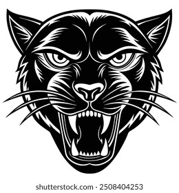 fierce panther head Silhouette illustration white background 