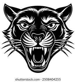 fierce panther head Silhouette illustration white background 