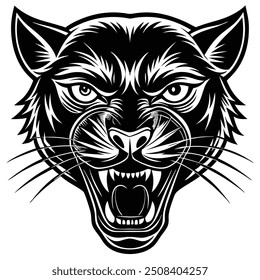 fierce panther head Silhouette illustration white background 