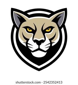 "Logotipo de mascote de pantera-puma feroz com olhos afiados, forma elegante e postura poderosa, incorporando força e agilidade. Perfeito para equipes, marcas ou símbolos esportivos com uma vantagem ousada."