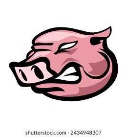 Fierce Pig Cartoon Vector Drawing Illustration