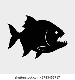 Fierce piranha fish side view silhouette vector illustration