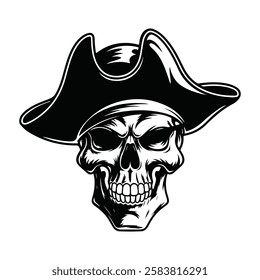 Fierce Pirate Skull with Tricorn Hat – Bold Vector Illustration