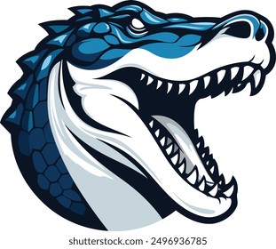 A fierce and powerful alligator head mascot with a menacing open jaw