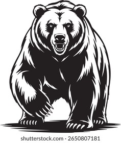 Fierce and powerful black and white bear illustration
