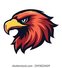 Fierce and powerful eagle head vector illustration in a bold mascot style. This side-view design features sharp, intense eyes, a strong curved beak, and dynamic stylized feathers with smooth lines and