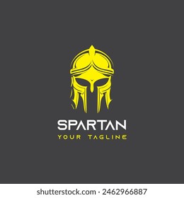 A Fierce and Powerful Spartan Logo Design with a Yellow Helmet On  Dark Background