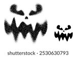 A fierce pumpkin face design with sharp features, created in both scattered dots and solid black. Vector illustration.