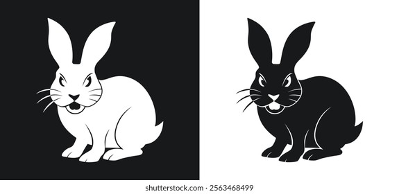 Fierce Rabbit Silhouette in Monochrome Contrast