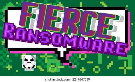 Fierce Ransomware. Pixelated word with geometric graphic background. Vector cartoon illustration.