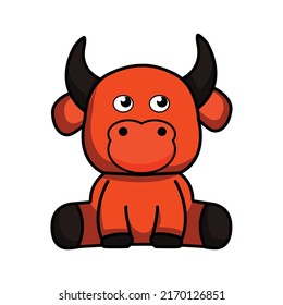 The fierce red bull baby is sitting