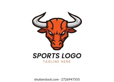 Fierce red bull head with large horns sports mascot Vector logo template