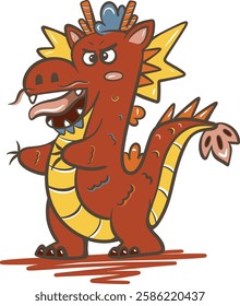 Fierce Red Cartoon Dragon Illustration with Angry Expression