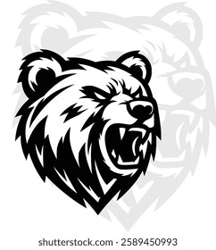 Fierce Roaring Bear Mascot Logo – Bold Black and White Vector Illustration