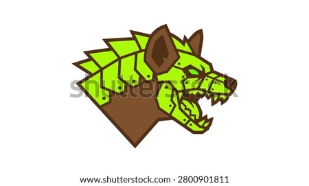 Fierce robot animal logo design featuring a sharp-toothed hyena with armor plating. Ideal for gaming teams, sports branding, and aggressive character art.