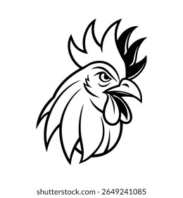 cabeça de galo feroz com bico afiado e pontas de pena versão um sobre fundo branco Ilustração de vetor