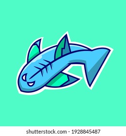 fierce shark illustration, flat cartoon colorful animal mascot illustration