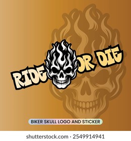 Fierce Skull Rider Sticker: A bold skull design with a biker vibe, perfect for logos, decals, and tattoos