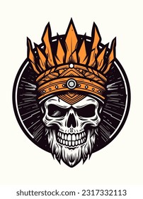 A fierce skull warrior depicted in a hand-drawn logo design illustration. Conveys strength, bravery, and a warrior spirit