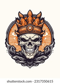 A fierce skull warrior depicted in a hand-drawn logo design illustration. Conveys strength, bravery, and a warrior spirit