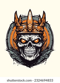 A fierce skull warrior depicted in a hand-drawn logo design illustration. Conveys strength, bravery, and a warrior spirit