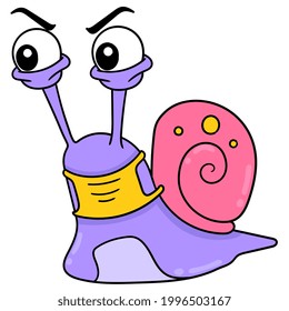 fierce snail wearing a mask to protect from the corona virus virus, vector illustration art. doodle icon image kawaii.