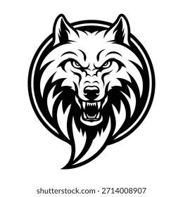 Mascote feroz da cabeça do lobo do arenque no círculo preto e branco