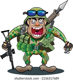 Fierce soldier ready to go into action