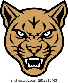 Fierce stylized cougar head illustration with sharp features and intense expression