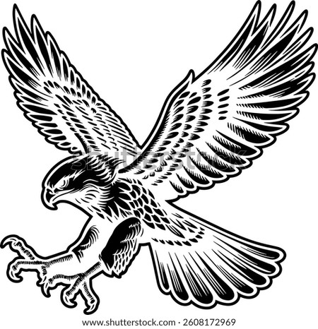 Fierce Tattoo Style Hawk-Eagle Vector – Vintage Line Art Predator Bird