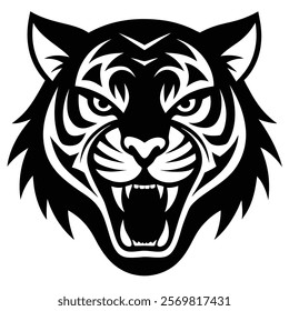 Fierce Tiger Face Silhouette for Wildlife Designs