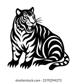 Fierce tiger grooming silhouette vector icon