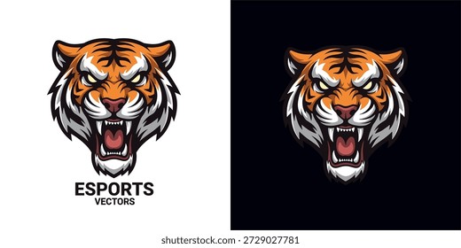 Fierce Tiger Head Logo Design, Bold Colors, Graphic Art, Digital Illustration, Eye-Catching Style