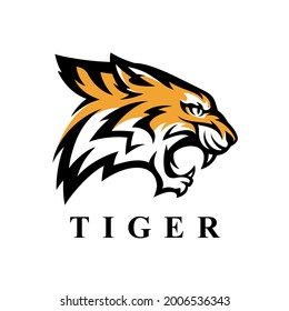 Fierce tiger head logo icon. Wild bengal cat vector illustration. Wildlife animal brand symbol.