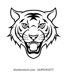 cabeça de tigre feroz em traços limpos mínimos mostrando força versão um no fundo branco Ilustração de vetor