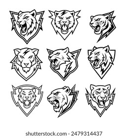 Fierce tiger head roar vector illustration perfect for logos and graphic design projects High-resolution art showcasing detailed and powerful wild animal imagery