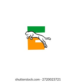 Der wilde Tiger springt das Letter E Logo. Perfekt für wettbewerbsfähige Teams, extreme Marken und leistungsstarke Logo-Visuals