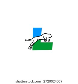 Logotipo de la letra L de salto de tigre feroz. Perfecto para Equipos competitivos, marcas extremas y potentes imágenes de logotipos