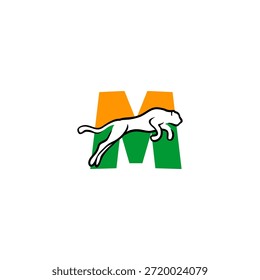 Stark Tiger springen Letter M Logo. Perfekt für wettbewerbsfähige Teams, extreme Marken und leistungsstarke Logo-Visuals