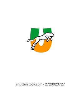 Tigre feroz saltando Letra U logo. Perfecto para Equipos competitivos, marcas extremas y potentes imágenes de logotipos