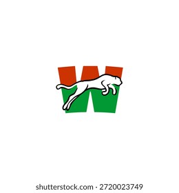 Fierce tiger leaping Letter W logo. Perfect for competitive teams, extreme brands, and powerful logo visuals