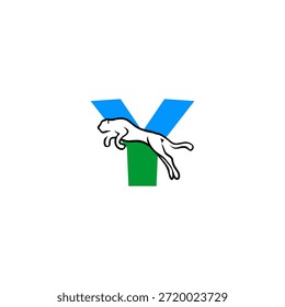 Stark Tiger springende Buchstabe Y-Logo. Perfekt für wettbewerbsfähige Teams, extreme Marken und leistungsstarke Logo-Visuals