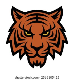 Fierce Tiger Logo Vector: Bold tiger with black outlines, orange and white details. Perfect for sports teams, schools, and organizations.