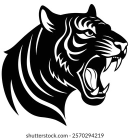 Fierce tiger roaring silhouette icon vector design